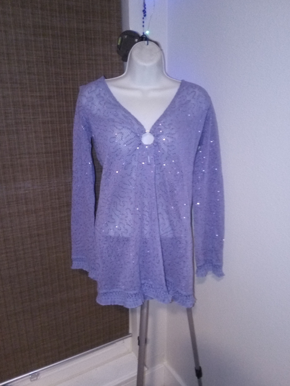 House of Harlow 70s Style Sparkling Lilac O-ring V‑Neck Long Sleeve Mini Dress